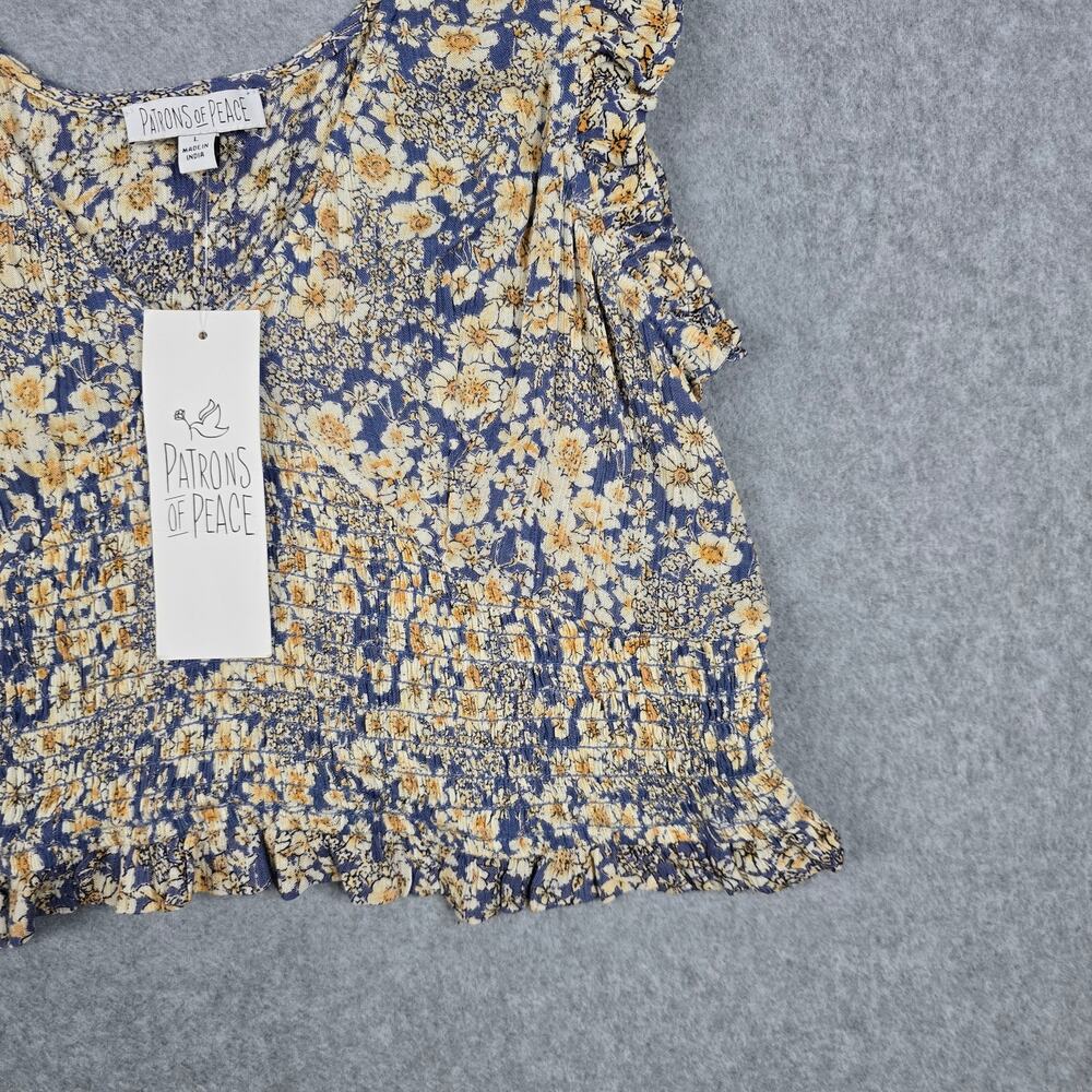 NWT Patrons of Peace Womens Large Smocked Floral Cropped V Neck Top - Picture 6 of 15